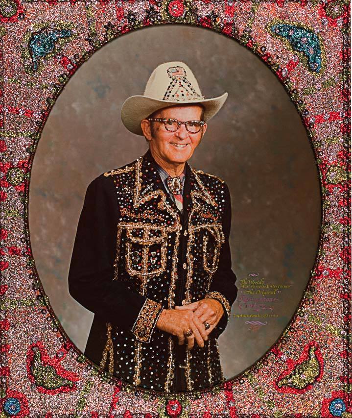 Loy Bowlin, The World’s Most Famous Entertainer the Original Rhinestone Cowboy Loy Allen Bowlin, 1977, color photograph in artist-made frame. From Sublime Spaces and Visionary Worlds: Built Environments of Vernacular Artists by Leslie Umberger