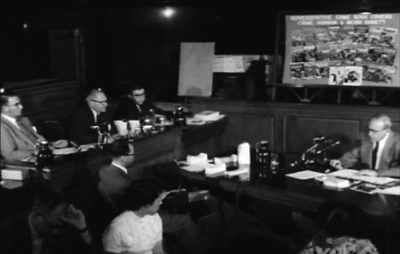 Fredric Wertham testifying before the Senate-subcommittee hearing on juvenile delinquency and comic books, New York, 1954.