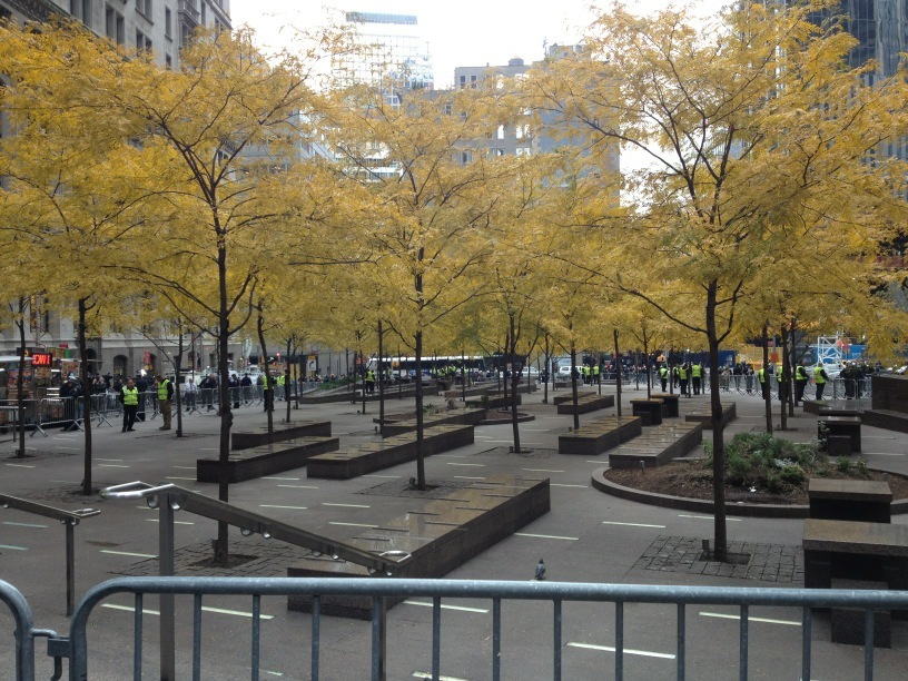 An eerily empty Zuccotti Park on Tuesday morning.