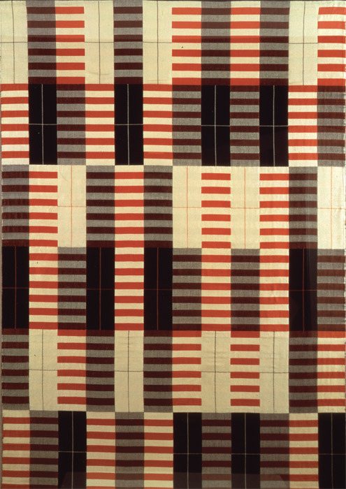 Anni Albers, Black-White-Red, 1964 (reproduction of a 1927 original), cotton and silk, 68 x 46".