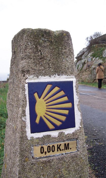 A milestone on the Camino de Santiago de Compostela.
