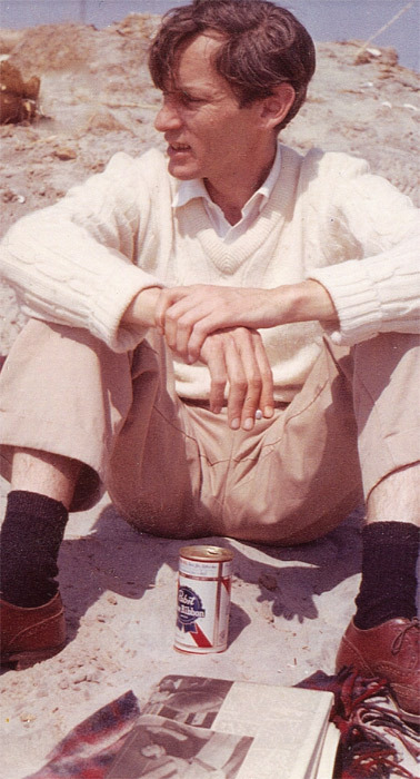 William Gaddis at the beach, Saltaire, Long Island, ca. 1965.
