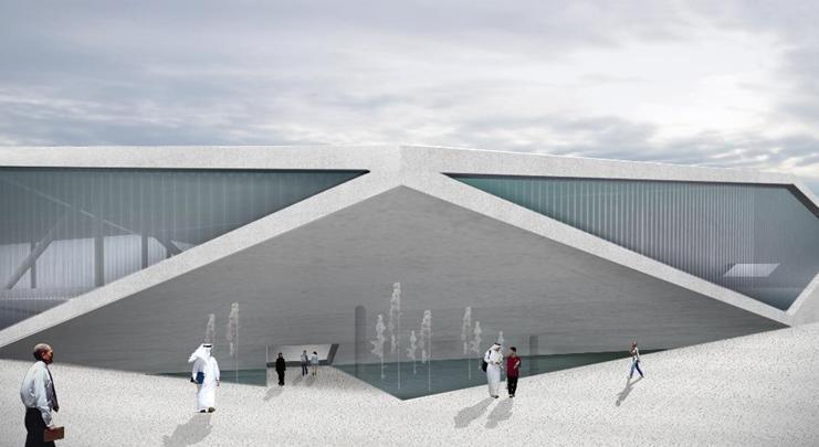 An architectural mock-up for Rem Koolhaas's National Library in Qatar