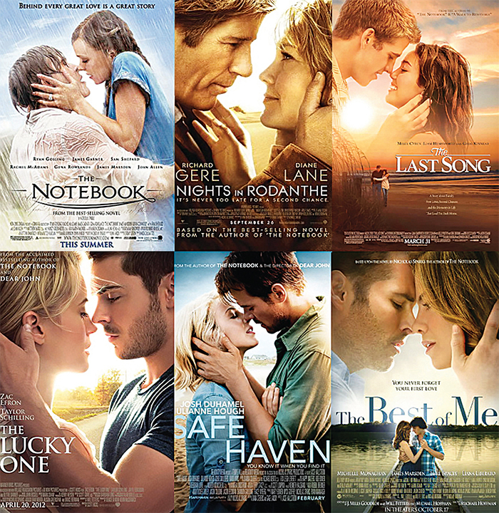 Movie posters for six films based on Nicholas Sparks books.