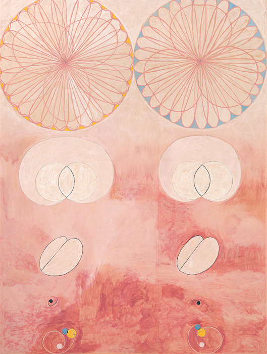 Hilma af Klint, Group IV, No. 9, The Ten Largest, Old Age, 1907, tempera on paper mounted on canvas, 10' 6" × 7' 9 3/4". From the series “Untitled: The Ten Largest,” 1907.
