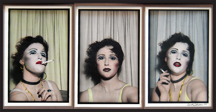 Cindy Sherman, Untitled #484, 1975, three hand-colored gelatin silver prints, each 4 3/4 × 3 1/2".