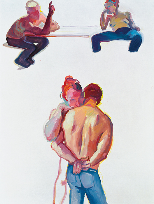 Maria Lassnig, Zärtlichkeit (Tenderness), 2004, oil on canvas, 80 3/4 × 59". © Maria Lassnig Foundation.