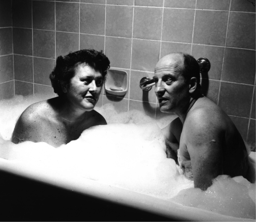 Julia and Paul Child in the bath. This photograph was taken in 1956 for a Valentine’s Day card that read, “Wish you were here. Happy Valentine’s Day, from the heart of old downtown Plittersdorf on the Rhine.”