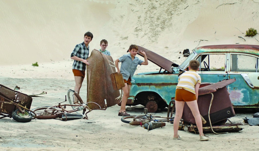 Still from December Boys, directed by Rod Hardy, 2007. From left: Daniel Radcliffe (Maps), Lee Cormie (Misty), Christian Byers (Spark), and James Fraser (Spit).