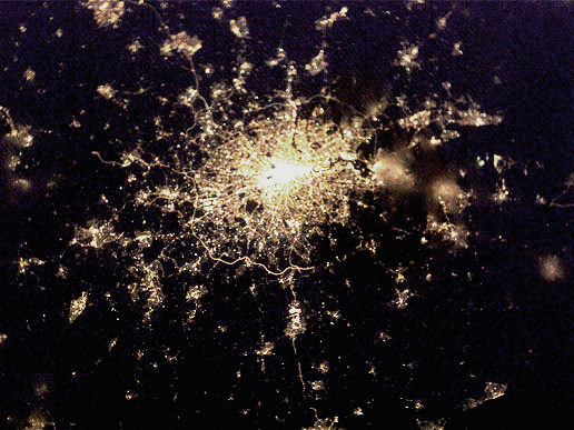 Nighttime satellite photo of London