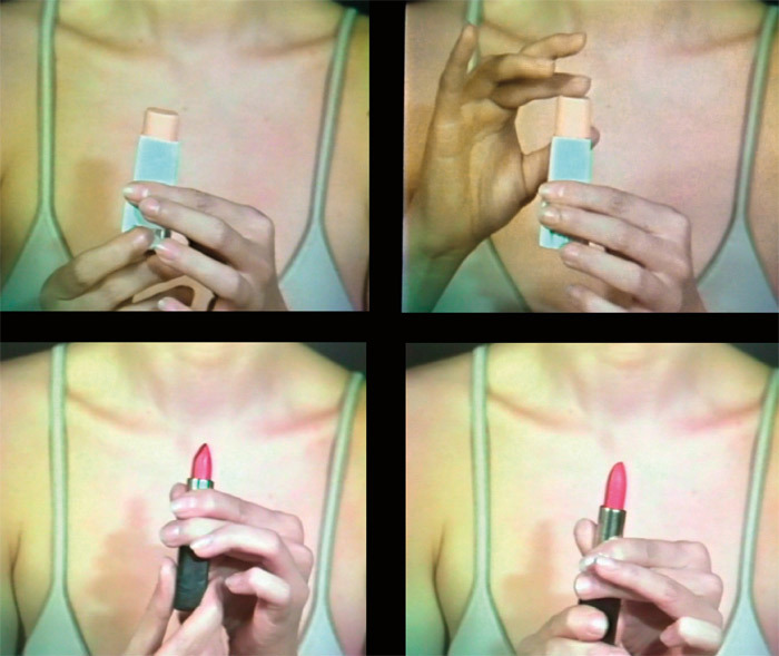 Sanja Iveković, Make Up—Make Down, 1978, stills from a color video, 5 minutes 14 seconds.