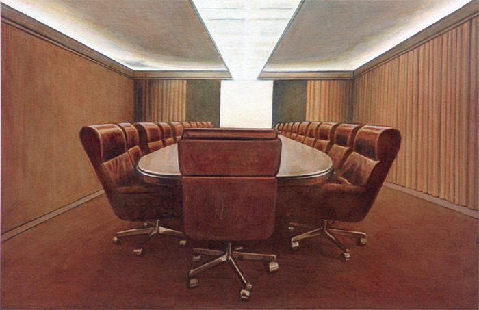 Peter Waite, Union Carbide Board Room, 1995, acrylic on aluminum, 20 x 30".