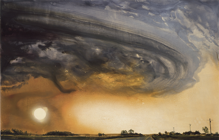 Alexis Rockman, Hurricane and Sun, 2006, oil on gessoed paper, 38 1/4 x 58 1/4".