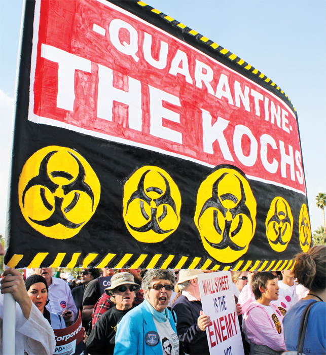 Protesters rally against a Koch brothers’ political strategy session, Rancho Mirage, CA, 2011.
