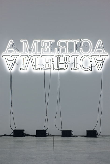 Glenn Ligon, Double America, 2012, neon and paint, 36 × 120".