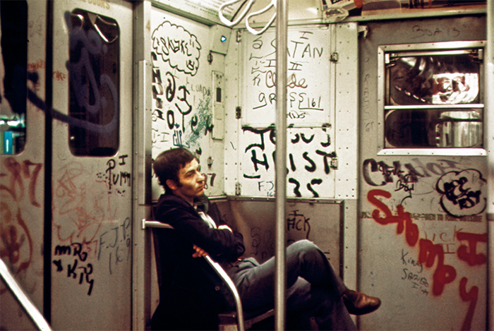 A New York City subway car in the 1970s.