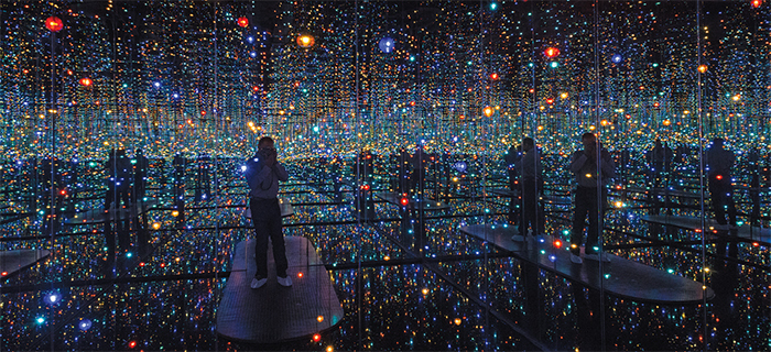 Yayoi Kusama, Infinity Mirrored Room—The Souls of Millions of Light Years Away, 2013, mixed media. Installation view, David Zwirner, New York.