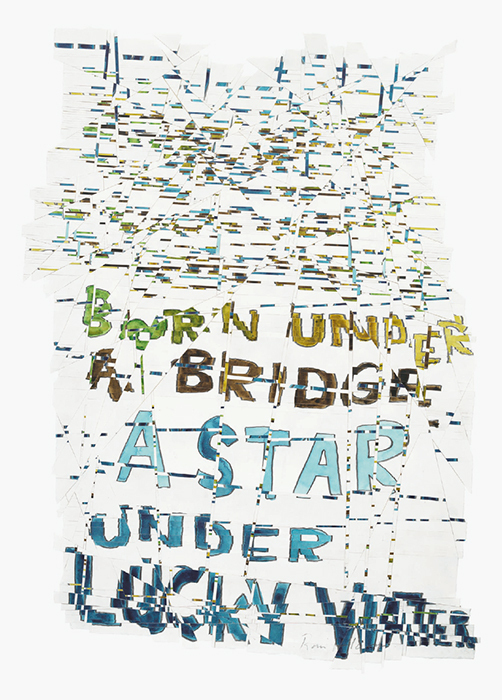 Roni Horn, Hack Wit—Lucky Water, 2014, watercolor, graphite, and gum arabic on watercolor paper, cellophane tape, 23 3/4 × 17 1/2".
