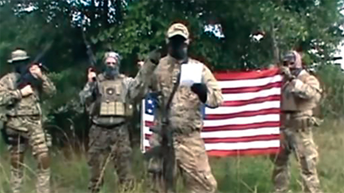 Still from a YouTube video made by the Georgia Security Force III% militia as a declaration of war on ISIS.