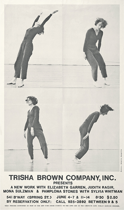 Poster for a Trisha Brown Company performance, 1974. Babette Mangolte.