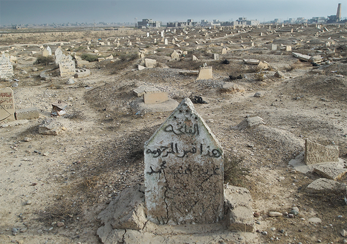 Cemetery destroyed by ISIS near Mosul, Iraq, 2016. Mstyslav Chernov/Wikicommons.