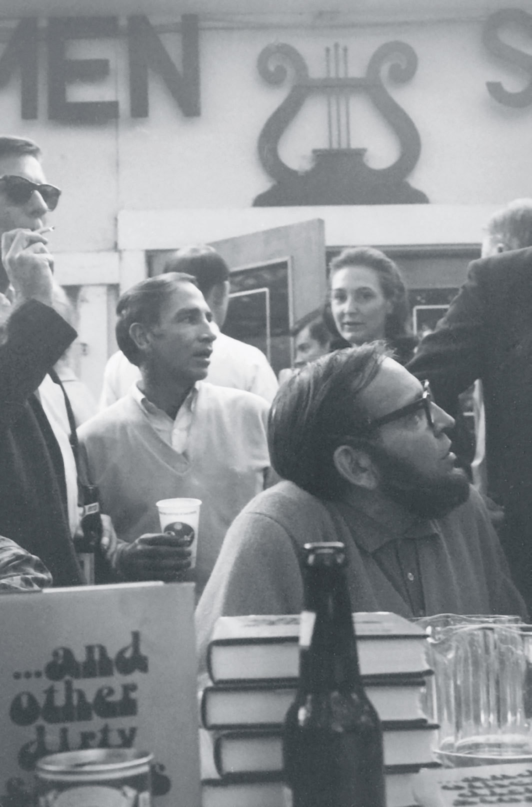 Billy Lee Brammer (second from left) and friends at Scholz Garten, Austin, Texas, 1968.