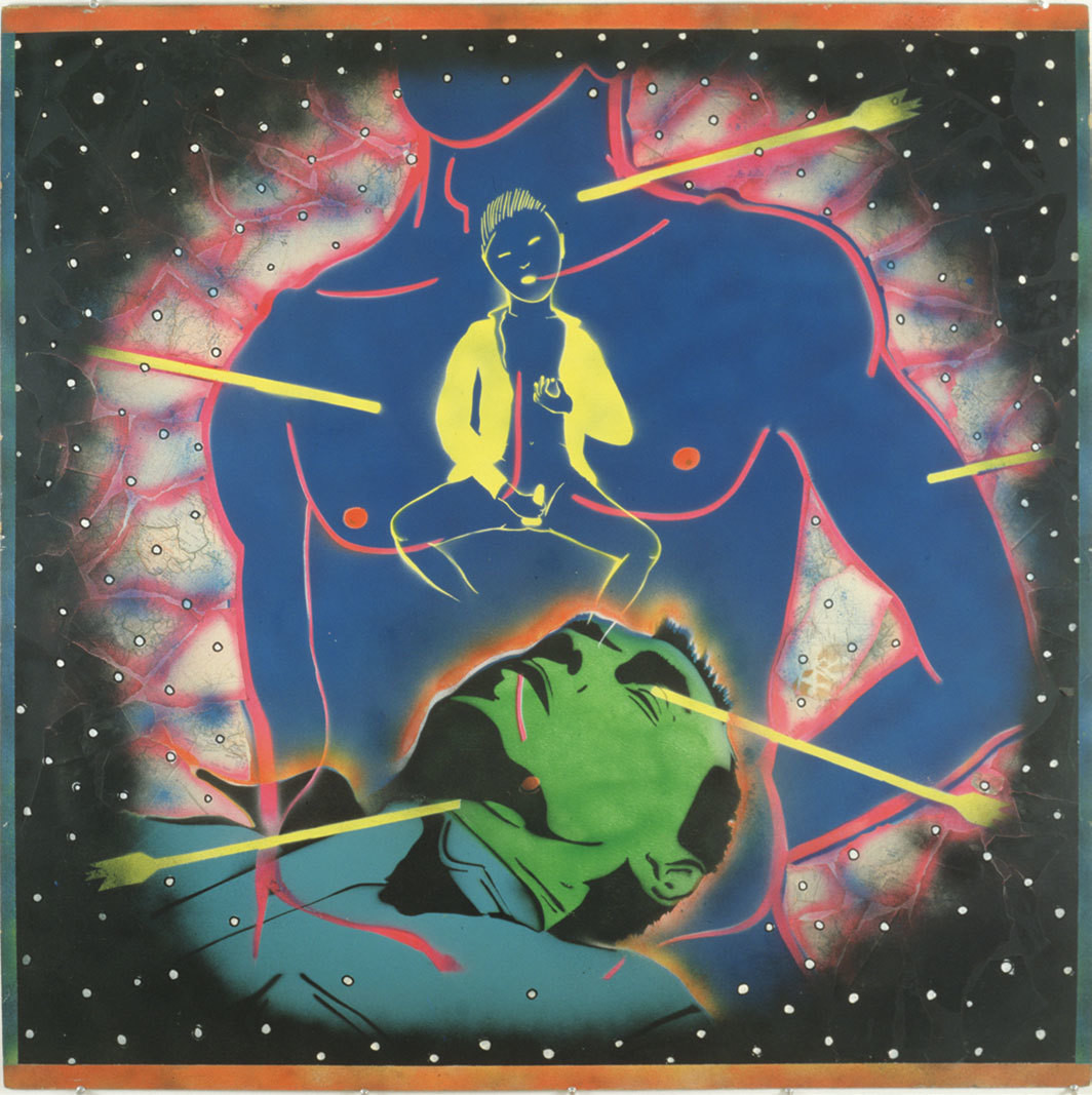 David Wojnarowicz, Peter Hujar Dreaming/Yuko Mishima: Saint Sebastian, 1982, acrylic and spray paint on Masonite, 48 × 48".