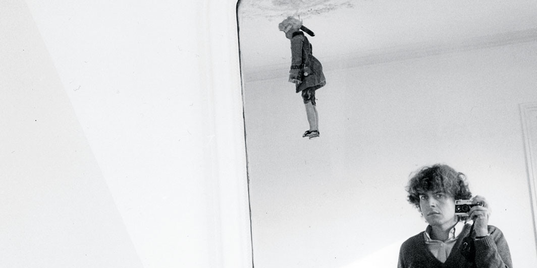 Hervé Guibert, Autoportrait et pantin (Self-portrait and puppet), ca. 1981, gelatin silver print, 5 7⁄8 × 8 7⁄8". Courtesy the Estate of Hervé Guibert, Paris, and Callicoon Fine Arts, New York