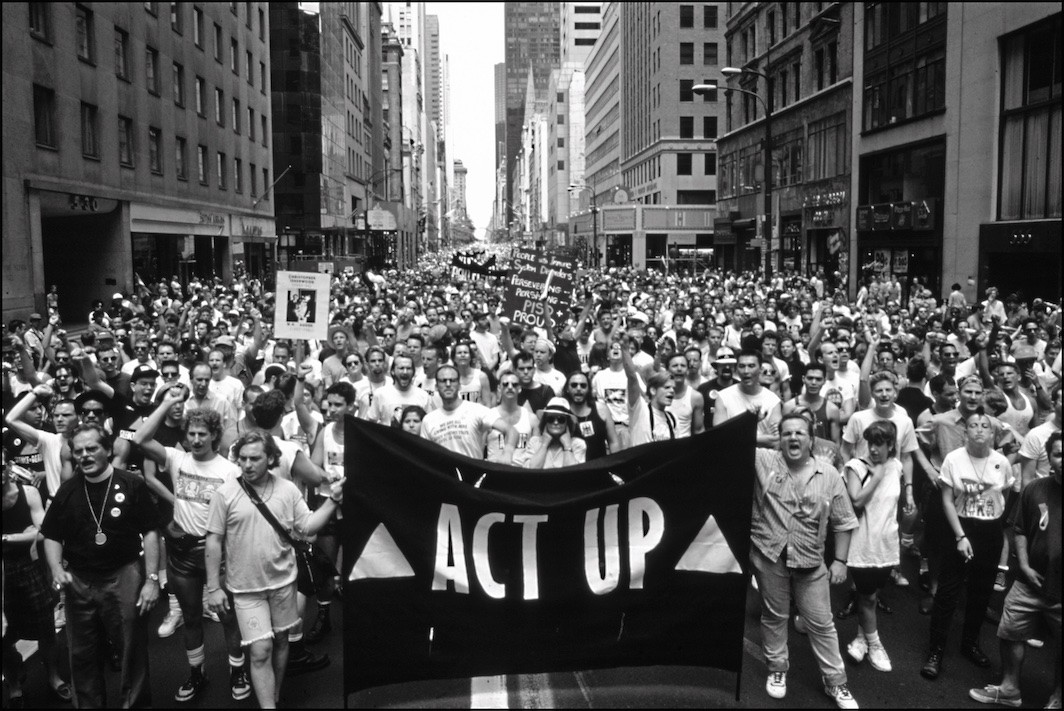 ACT UP members march in the Gay Pride Parade, New York, June 1989. T. L. Litt