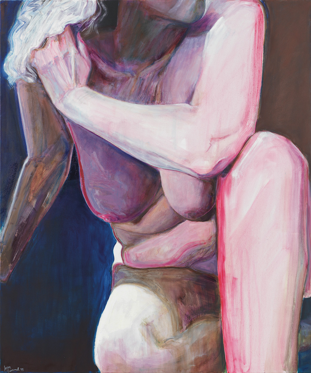 Joan Semmel, Red Line, 2018, oil on canvas, 72 × 60". © Joan Semmel/Artists Rights Society (ARS), New York