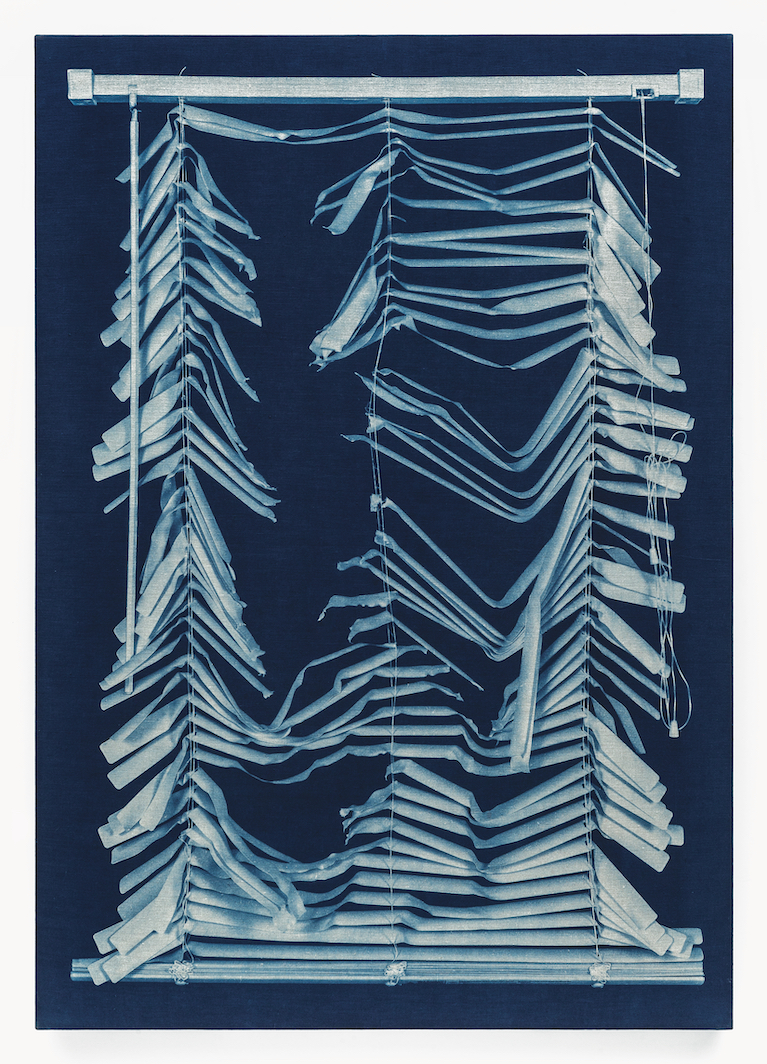 John Opera, Blinds I, 2014, cyanotype on linen, 48 x 34". Courtesy the artist.