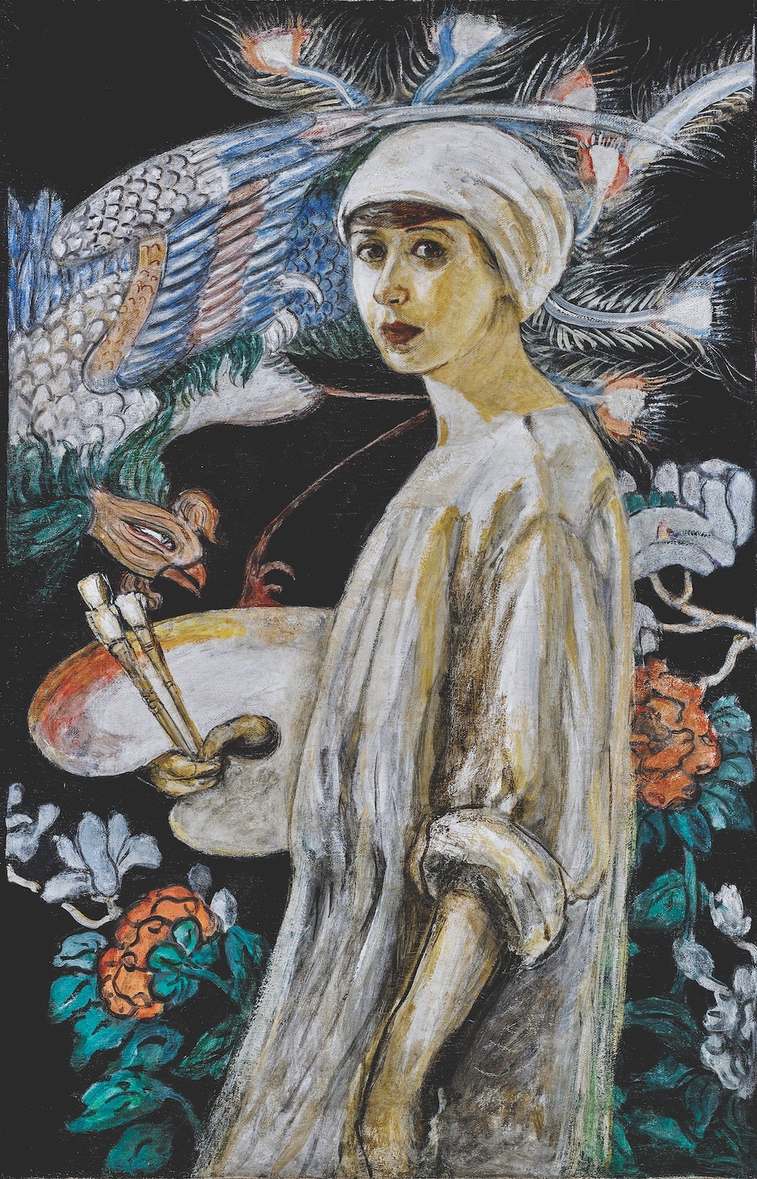 Florine Stettheimer, Self-Portrait with Chinese Screen, ca. 1914–16, oil on canvas, 39 1/2 x 31 3/4". Art Properties, Avery Architectural & Fine Arts Library, Columbia University in the City of New York, Gift of the Estate of Ettie Stettheimer