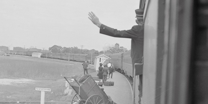 Gordon Parks, Trainman signaling from a "Jim Crow" coach, Saint Augustine, Florida, 1943. Library of Congress
