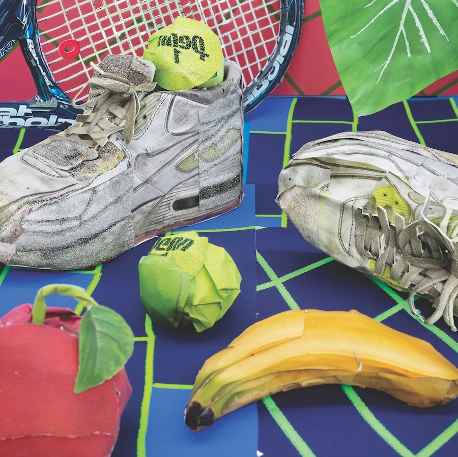 Daniel Gordon, Still Life with Tennis Balls and Racket, 2020, ink-jet print, 15 x 20". Courtesy the artist, Huxley-Parlour, London and Kasmin, New York.
