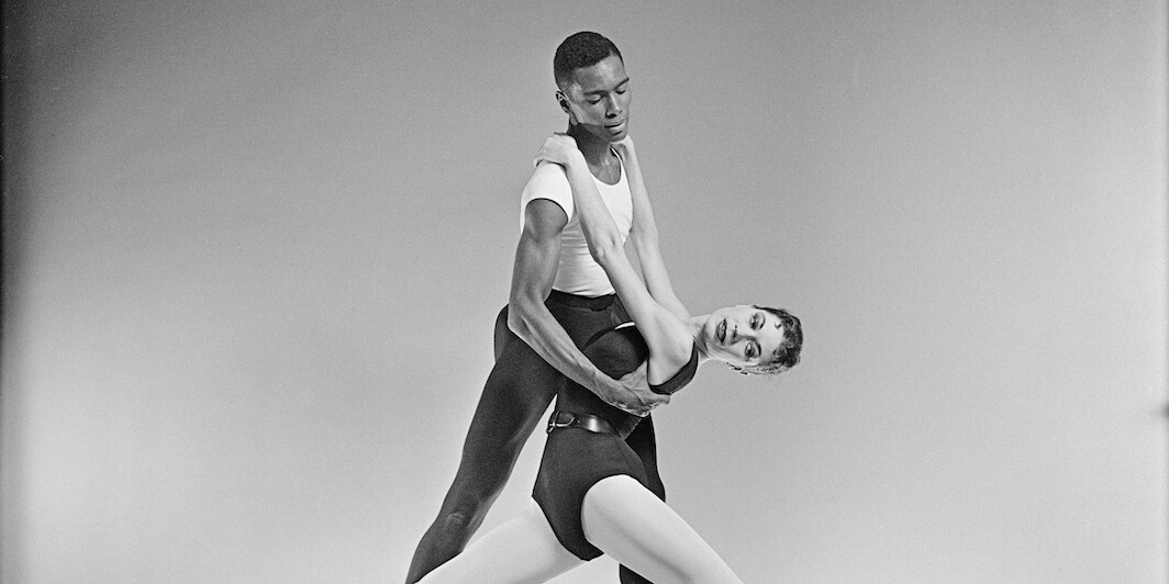 Arthur Mitchell and Diana Adams in a pose from George Balanchine's Agon, New York, 1957. Martha Swope/Billy Rose Theatre Division, The New York Public Library