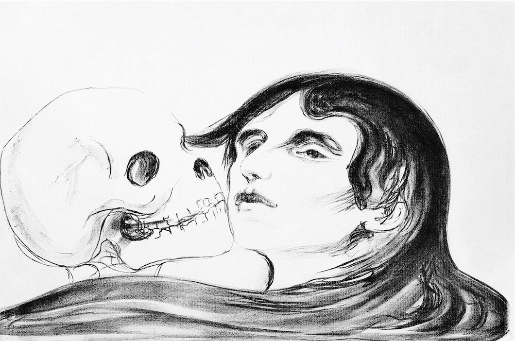 ­Edvard Munch, Todeskuss (The Kiss of Death), 1899, lithograph, 173⁄4 x 241⁄2".
