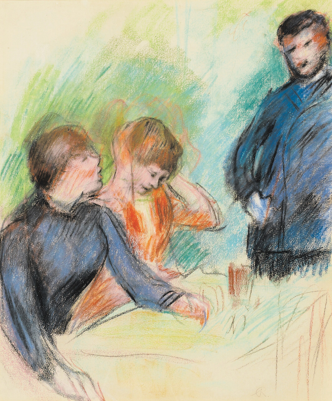 Pierre-Auguste Renoir, La Conversation (The Conversation), ca. 1876, pastel and charcoal on paper, 23 5/8 × 19 1/8". Wikicommons.