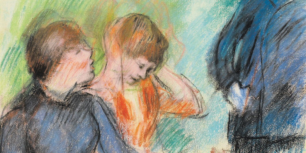 Pierre-Auguste Renoir, La Conversation (The Conversation), ca. 1876, pastel and charcoal on paper, 23 5/8 × 19 1/8". Wikicommons.