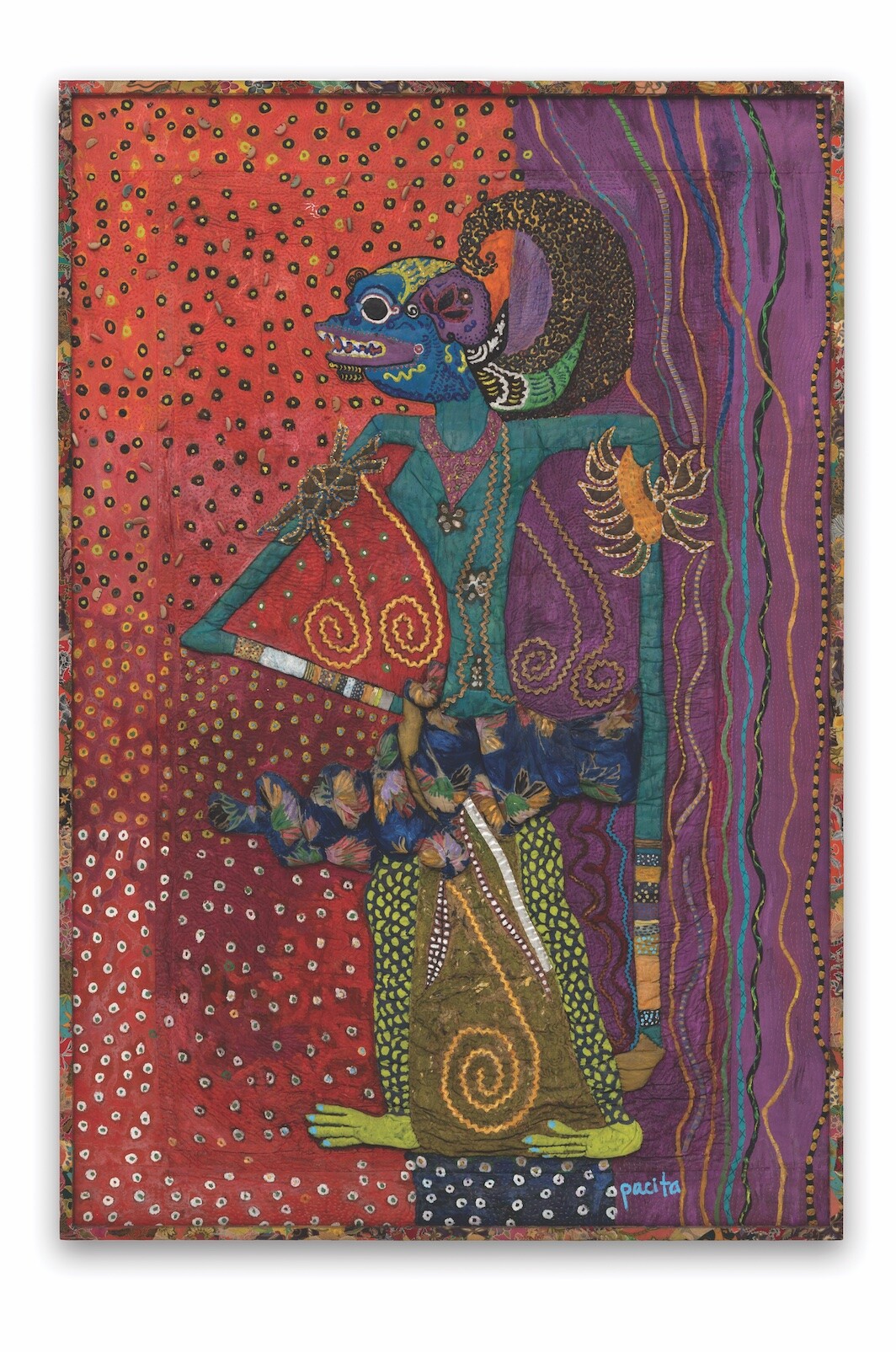 Pacita Abad, Subali, 1983/90, acrylic, oil, gold cotton, batik cloth, sequins, rickrack ribbons on stitched and padded canvas. Courtesy Pacita Abad Art Estate, photo: Rik Sferra for Walker Art Center.